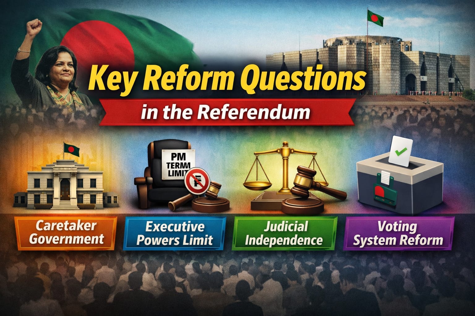  গণভোটে যে চারটি প্রশ্ন থাকবে